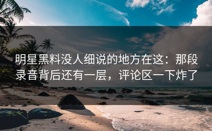 明星黑料没人细说的地方在这：那段录音背后还有一层，评论区一下炸了