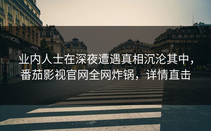 业内人士在深夜遭遇真相沉沦其中，番茄影视官网全网炸锅，详情直击